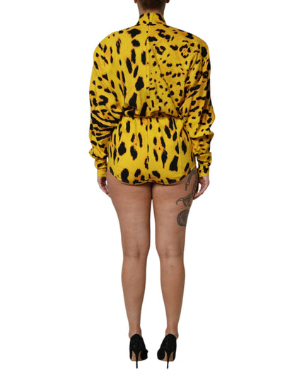 Dolce & Gabbana Yellow Leopard Long Sleeves Jumpsuit Dress