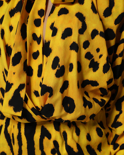 Dolce & Gabbana Yellow Leopard Long Sleeves Jumpsuit Dress