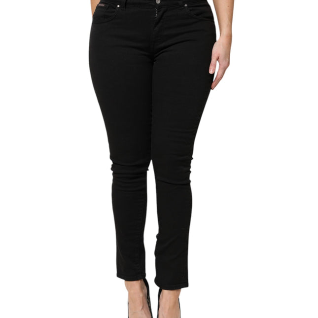Dolce & Gabbana Black Cotton Logo Mid Waist Skinny Denim Jeans