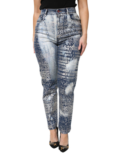 Dolce & Gabbana Blue Washed Print High Waist Denim Jeans
