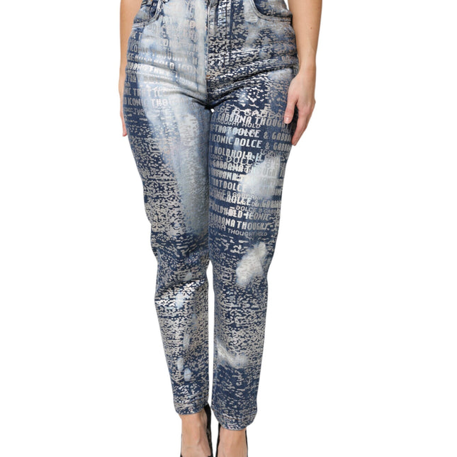 Dolce & Gabbana Blue Washed Print High Waist Denim Jeans