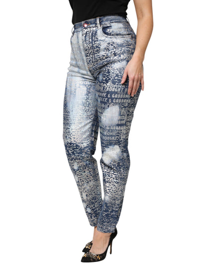 Dolce & Gabbana Blue Washed Print High Waist Denim Jeans