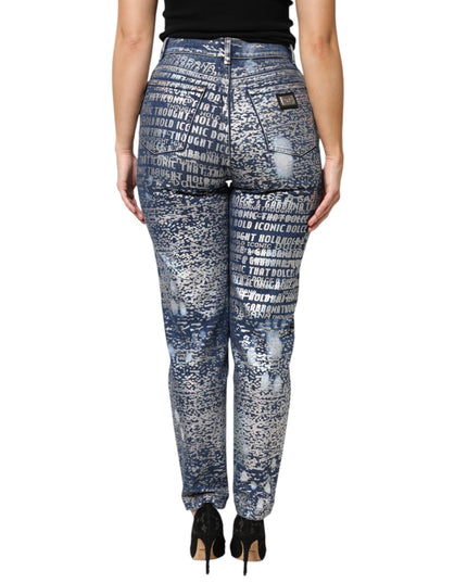 Dolce & Gabbana Blue Washed Print High Waist Denim Jeans