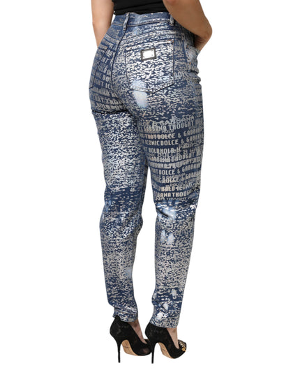 Dolce & Gabbana Blue Washed Print High Waist Denim Jeans