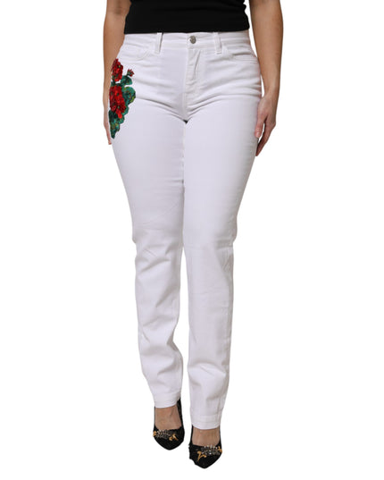 Dolce & Gabbana White Floral Sequined GIRLY Denim Jeans