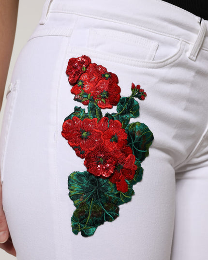 Dolce & Gabbana White Floral Sequined GIRLY Denim Jeans