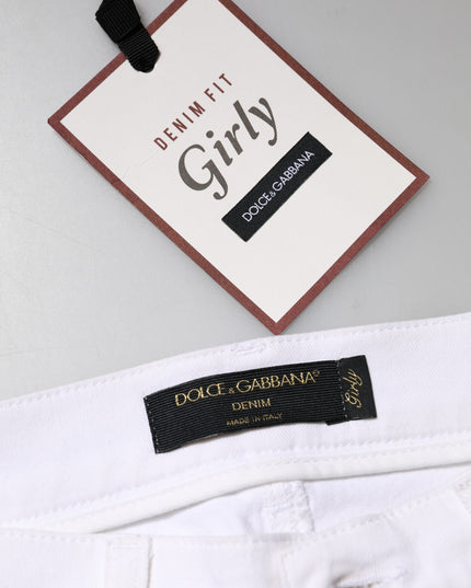 Dolce & Gabbana White Floral Sequined GIRLY Denim Jeans