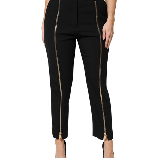 Dolce & Gabbana Black Wool High Waist Zipper Tapered Pants