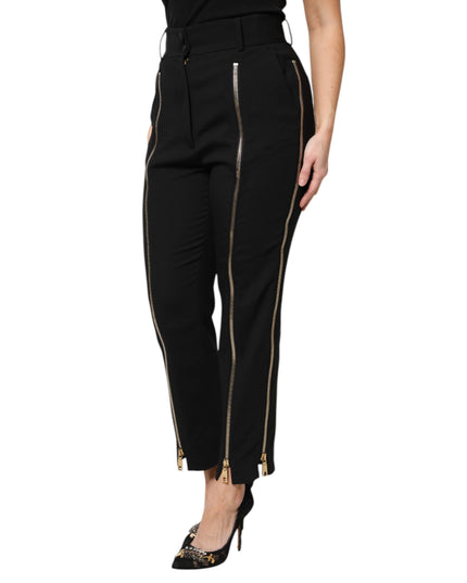 Dolce & Gabbana Black Wool High Waist Zipper Tapered Pants