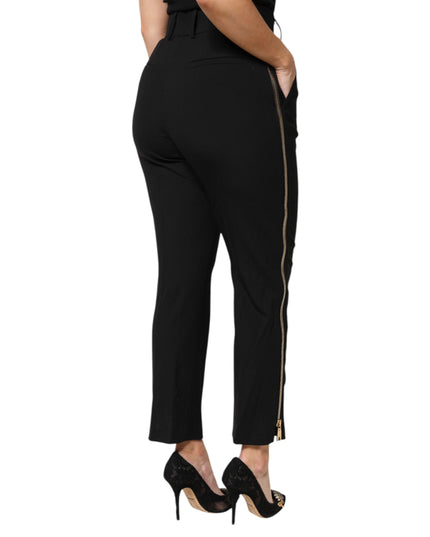 Dolce & Gabbana Black Wool High Waist Zipper Tapered Pants