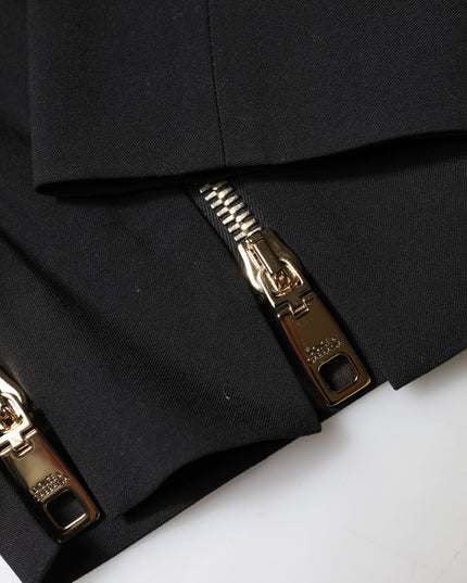 Dolce & Gabbana Black Wool High Waist Zipper Tapered Pants