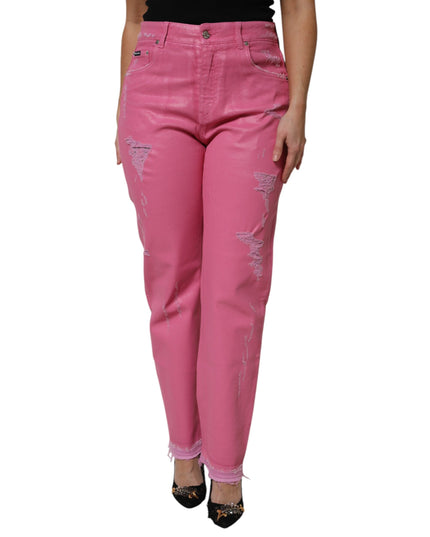 Dolce & Gabbana Pink Tattered Mid Waist Tapered Denim Jeans