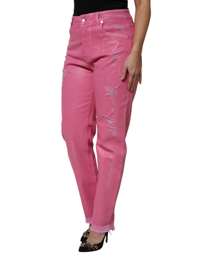 Dolce & Gabbana Pink Tattered Mid Waist Tapered Denim Jeans