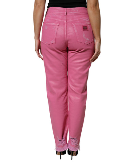 Dolce & Gabbana Pink Tattered Mid Waist Tapered Denim Jeans