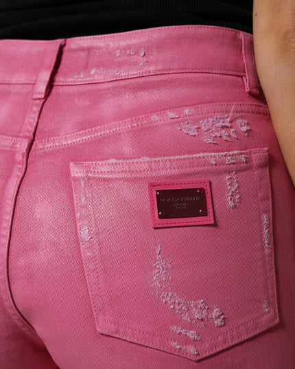 Dolce & Gabbana Pink Tattered Mid Waist Tapered Denim Jeans