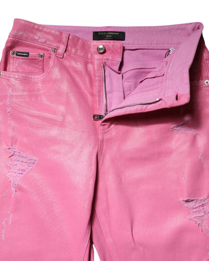 Dolce & Gabbana Pink Tattered Mid Waist Tapered Denim Jeans