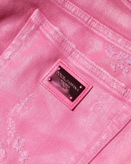 Dolce & Gabbana Pink Tattered Mid Waist Tapered Denim Jeans