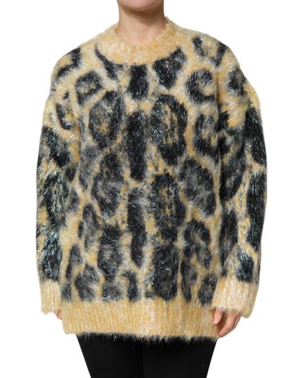 Dolce & Gabbana Multicolor Leopard Mohair Crew Neck Sweater