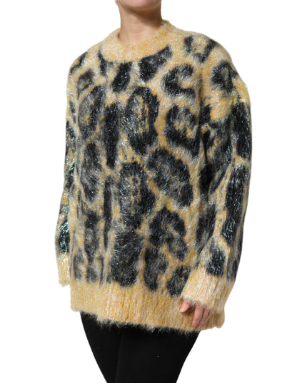 Dolce & Gabbana Multicolor Leopard Mohair Crew Neck Sweater