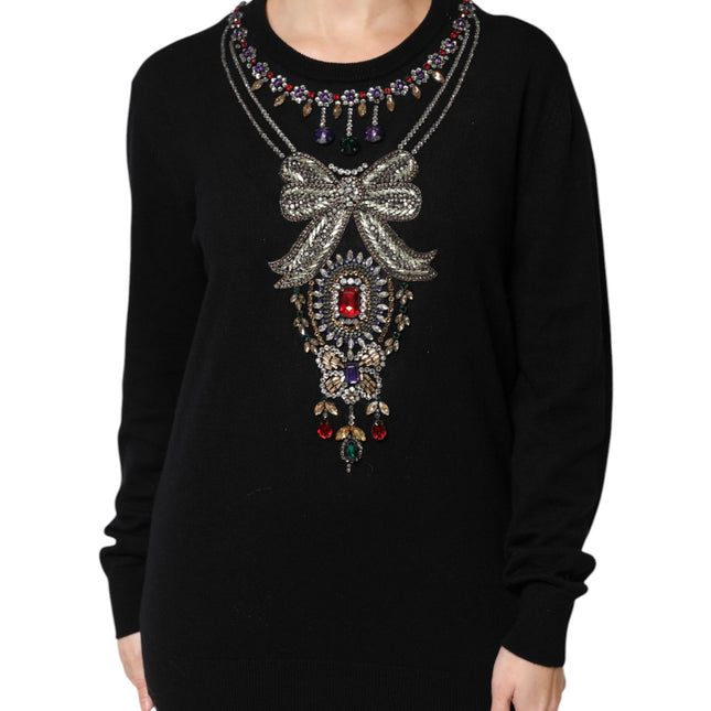 Dolce & Gabbana Black Cashmere Crystal Embellished Sweater