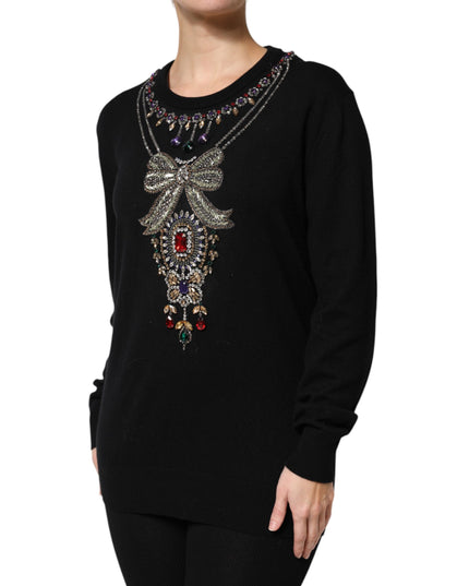 Dolce & Gabbana Black Cashmere Crystal Embellished Sweater