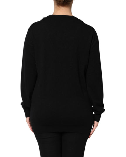 Dolce & Gabbana Black Cashmere Crystal Embellished Sweater