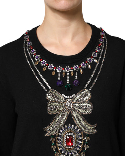 Dolce & Gabbana Black Cashmere Crystal Embellished Sweater