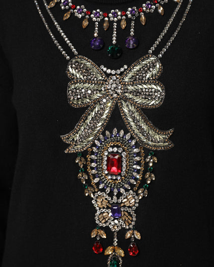 Dolce & Gabbana Black Cashmere Crystal Embellished Sweater