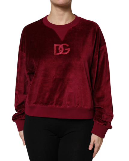 Dolce & Gabbana Red Cotton Velvet Crew Neck Pullover Sweater