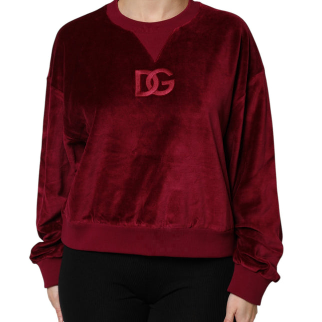 Dolce & Gabbana Red Cotton Velvet Crew Neck Pullover Sweater