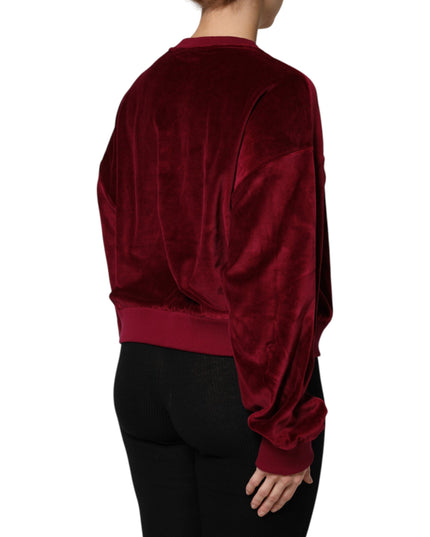 Dolce & Gabbana Red Cotton Velvet Crew Neck Pullover Sweater
