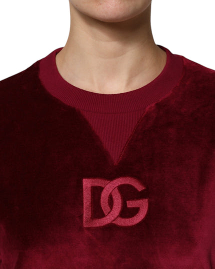 Dolce & Gabbana Red Cotton Velvet Crew Neck Pullover Sweater