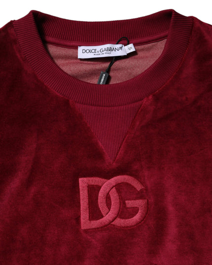Dolce & Gabbana Red Cotton Velvet Crew Neck Pullover Sweater