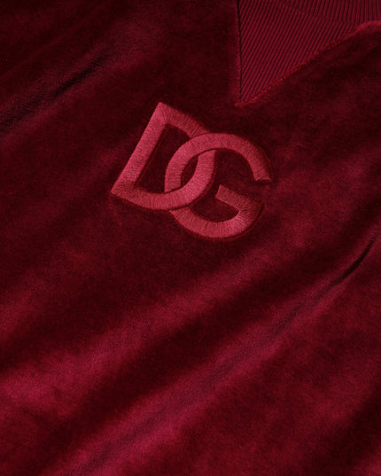 Dolce & Gabbana Red Cotton Velvet Crew Neck Pullover Sweater