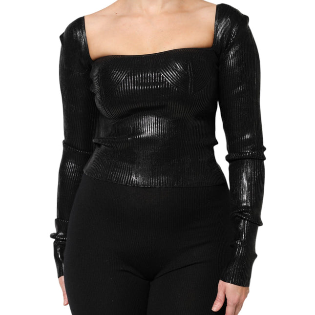 Dolce & Gabbana Black Viscose Long Sleeves Fitted Blouse Top
