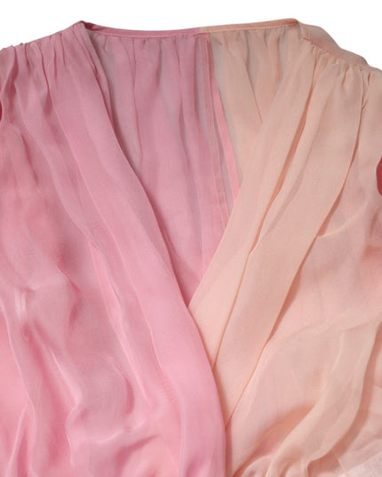 Dolce & Gabbana Pink Plunging V-neck Long Sleeves Blouse Top