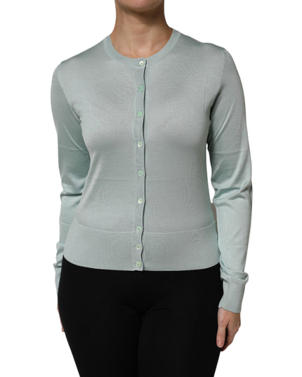 Dolce & Gabbana Light Green Silk Button Down Cardigan Sweater
