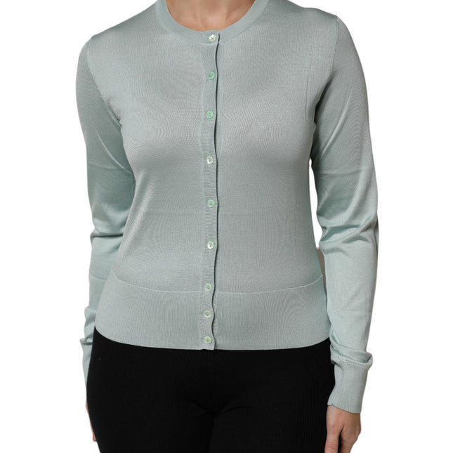 Dolce & Gabbana Light Green Silk Button Down Cardigan Sweater