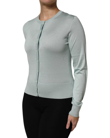 Dolce & Gabbana Light Green Silk Button Down Cardigan Sweater