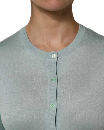 Dolce & Gabbana Light Green Silk Button Down Cardigan Sweater