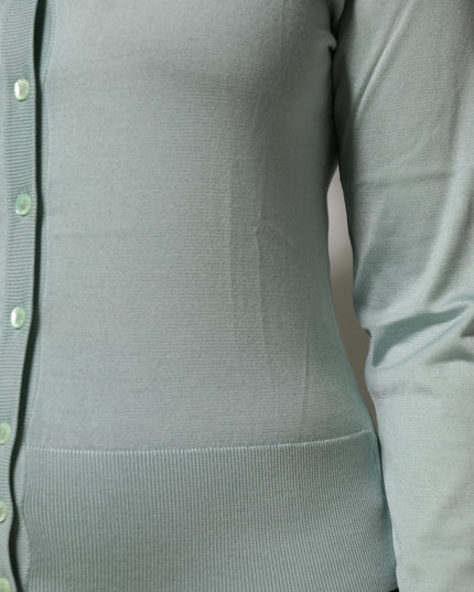 Dolce & Gabbana Light Green Silk Button Down Cardigan Sweater