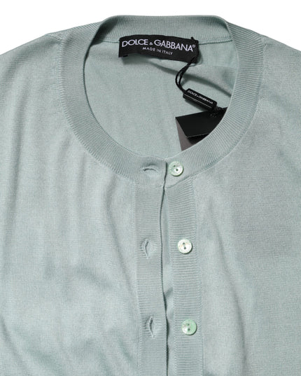 Dolce & Gabbana Light Green Silk Button Down Cardigan Sweater