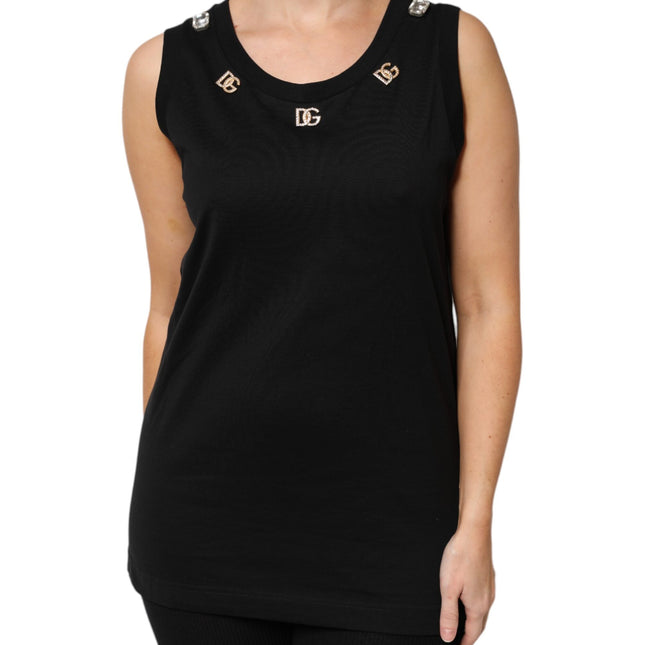 Dolce & Gabbana Black DG Embellished Sleeveless Tank Top