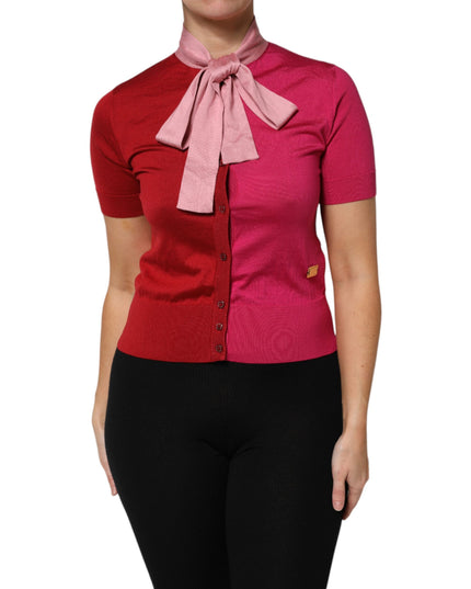 Dolce & Gabbana Pink Short Sleeves Buttoned Ascot Collar Top