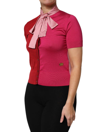 Dolce & Gabbana Pink Short Sleeves Buttoned Ascot Collar Top