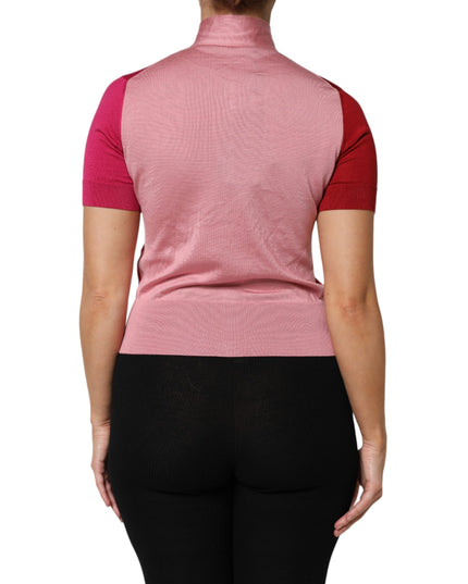 Dolce & Gabbana Pink Short Sleeves Buttoned Ascot Collar Top