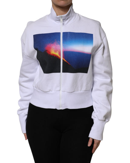 MSGM White Graphic Print Cotton Long Sleeves Full Zip Bomber Jacket