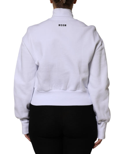 MSGM White Graphic Print Cotton Long Sleeves Full Zip Bomber Jacket