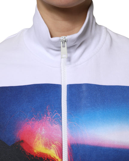 MSGM White Graphic Print Cotton Long Sleeves Full Zip Bomber Jacket