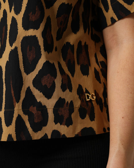 Dolce & Gabbana Brown Leopard Short Sleeve Collared Polo Top